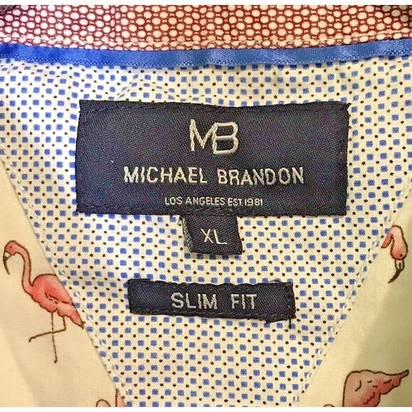 MB Michael Brandon Slim Fit Men's XL White Pink Flamingo Print Button Down Shirt - Picture 8 of 8